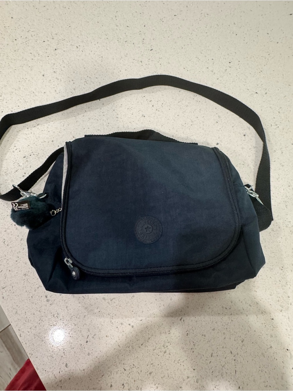 Kipling Black Crossbody Messenger Bag with Pom Keychain